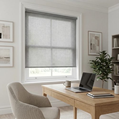 Gray light filtering fabric roller shade
