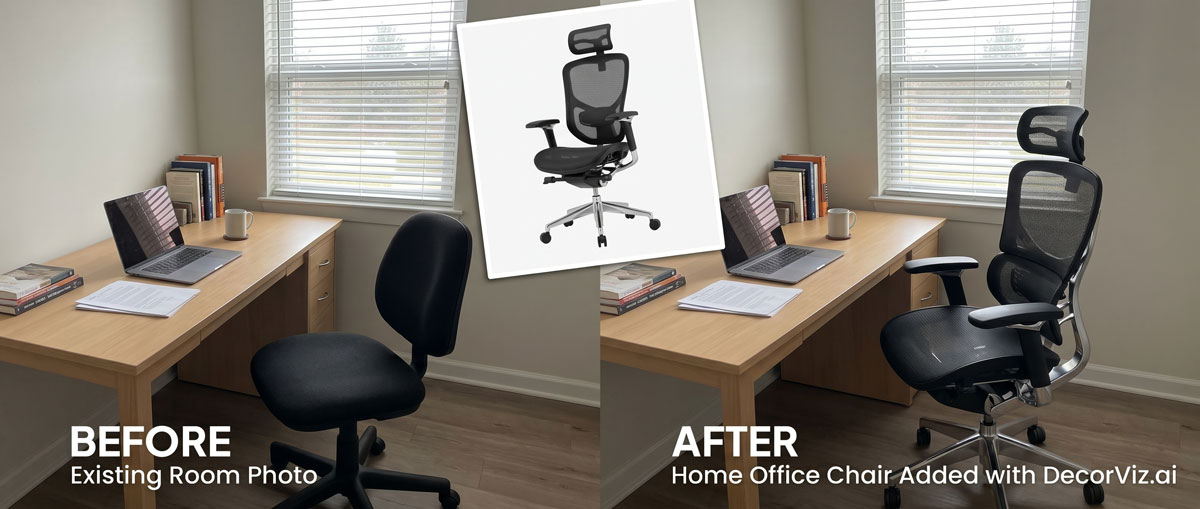 Home office chair visualized in a home office