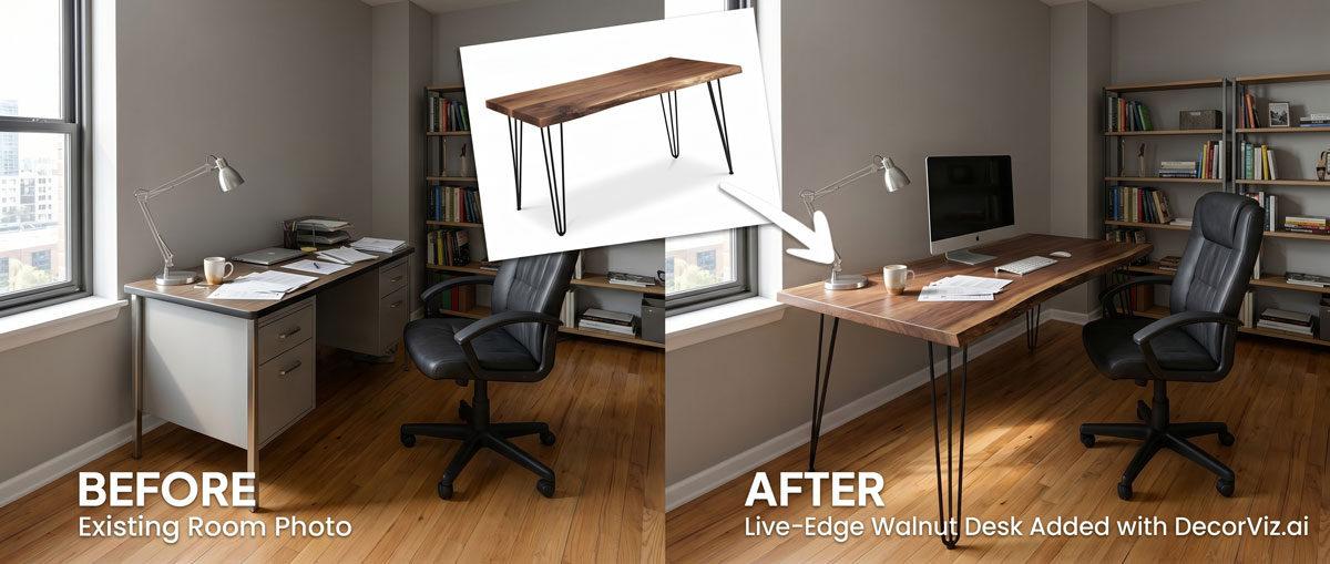 Home office desk visualized in a home office