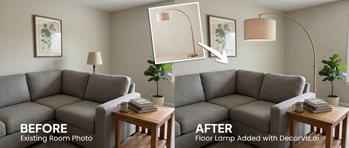 Living room lamp visualizer showing lighting in a real living room