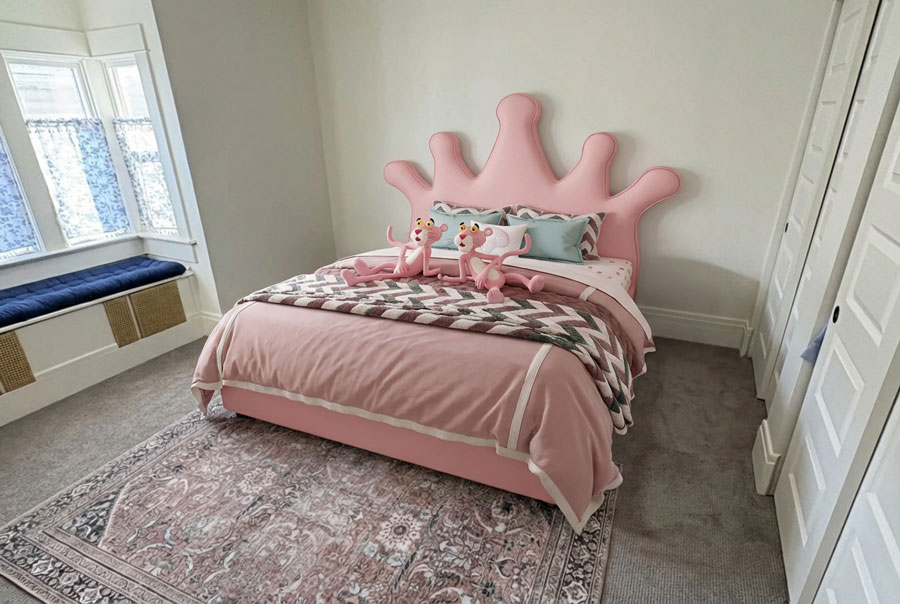 Bett-Vorschau in einem echten Schlafzimmer mit DecorViz