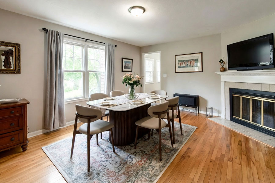 Table visualized in a real room