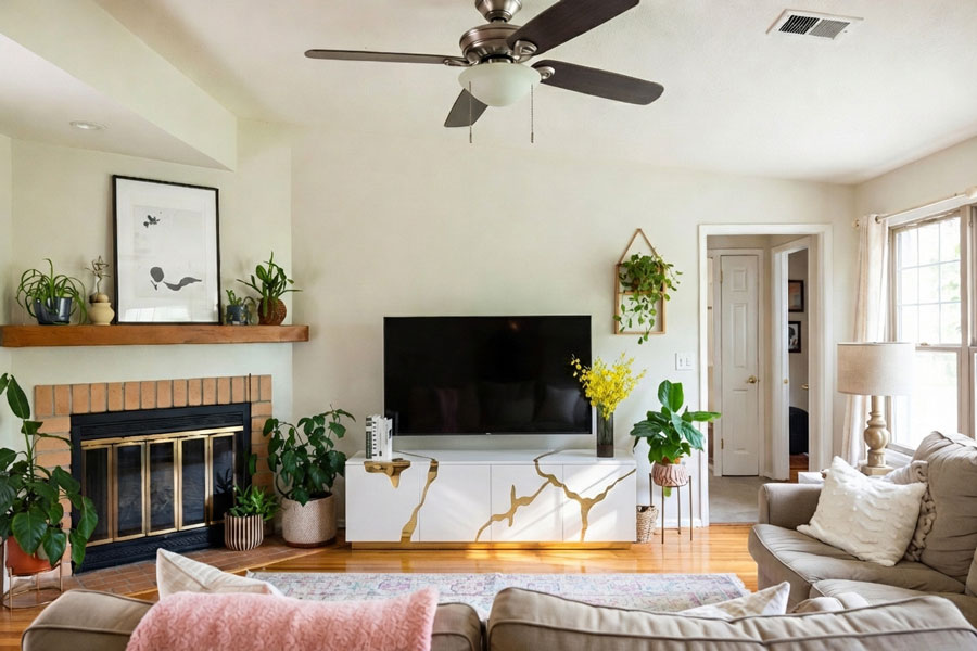 Meuble TV visualisé dans le salon