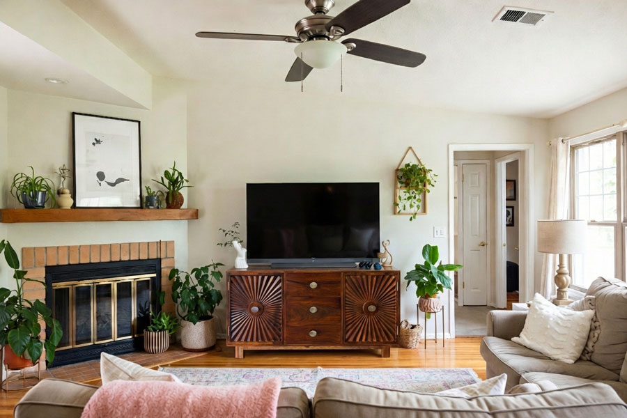 Meuble TV visualisé dans le salon