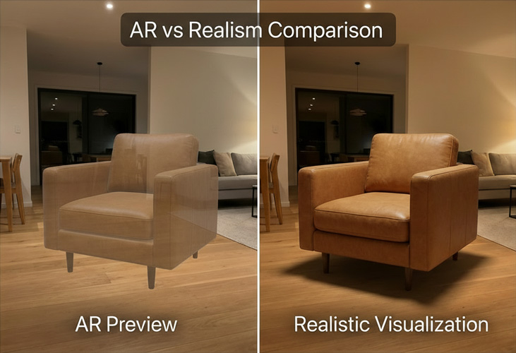 Comparison between AR preview and realistic visualization