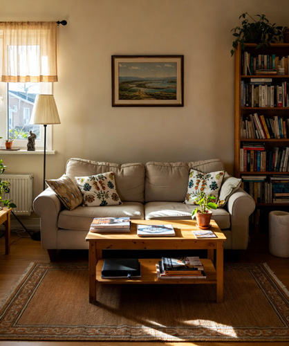 AI sofa visualization in a real living room using DecorViz (set 2)