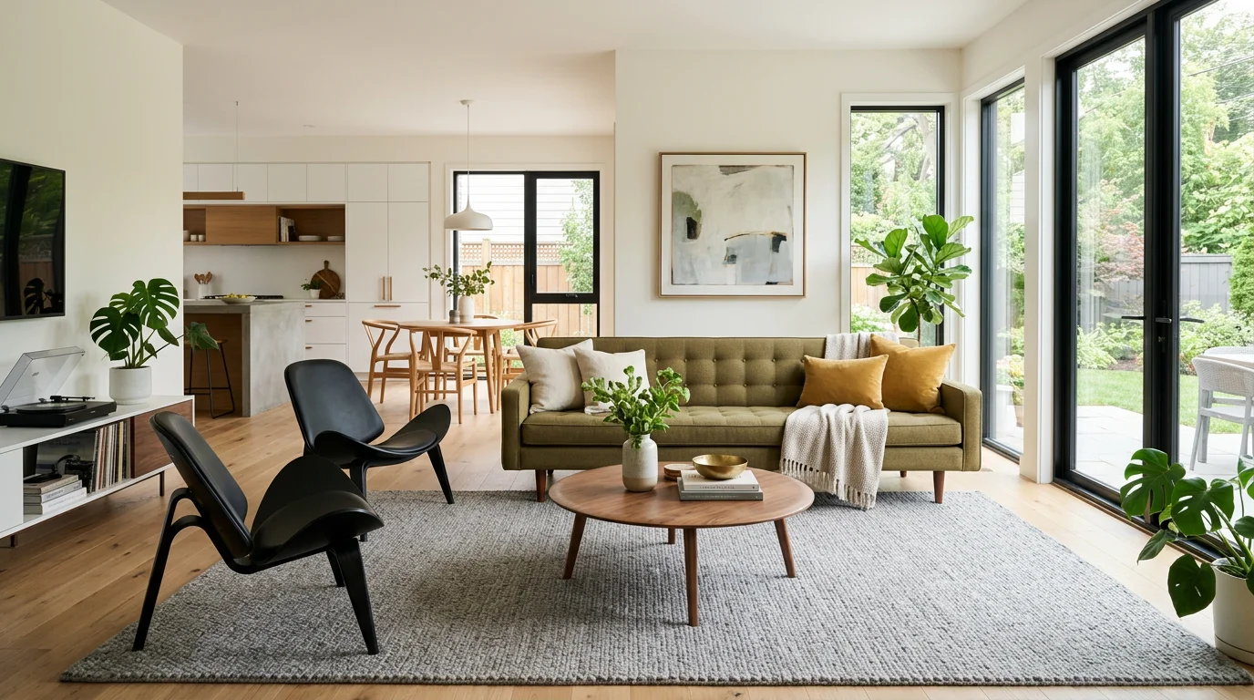 Living room illustrating how furniture color and shape interact with a real space