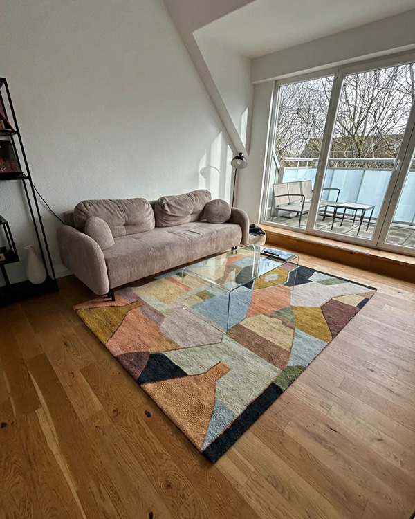 Teppich-Vorschau im Zimmer mit KI-Visualisierer