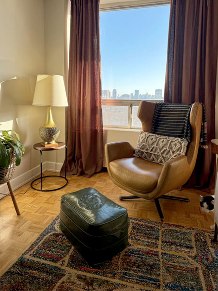 Accent chair visualizer showing a chair placed in a real room