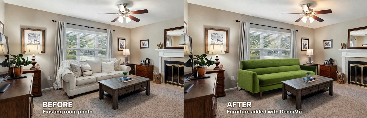 Realistic visualization of a modern sofa in a living room