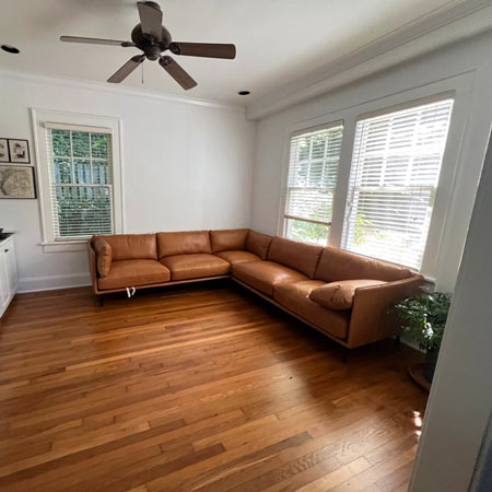 Sectional sofa visualizer showing a sectional in a real living room