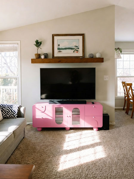 Aperçu de meuble TV dans une pièce avec un visualiseur IA