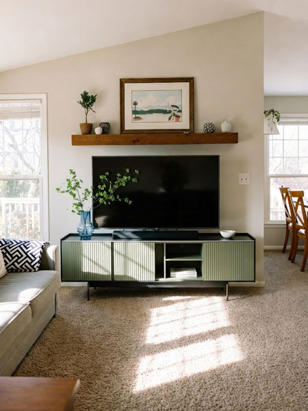 Aperçu IA de placement de meuble TV pour un intérieur de salon