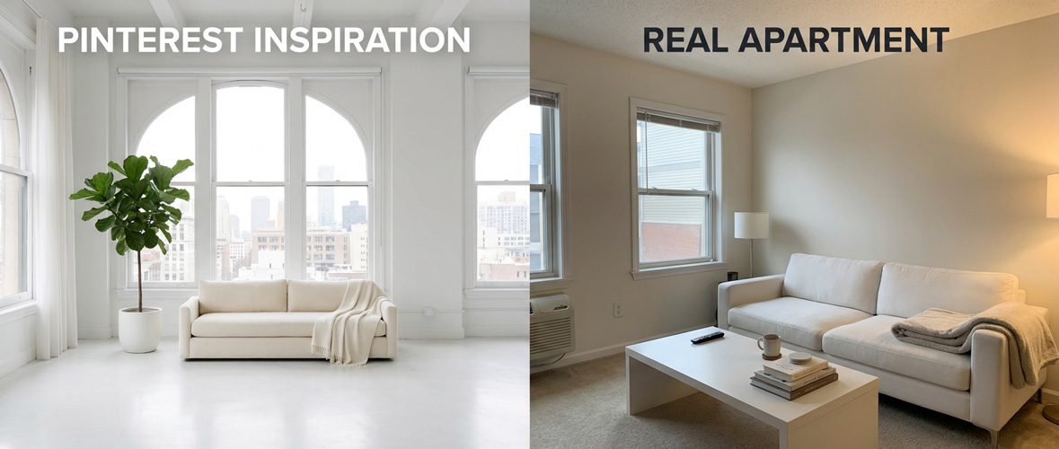 Pinterest-perfect vs real apartment comparison