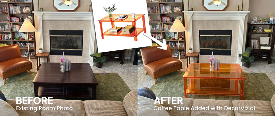 Before and after coffee table preview in a real room
