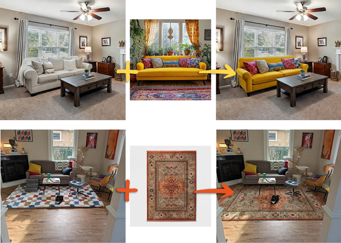 Exemple de prévisualisation d'un meuble placé dans une vraie pièce