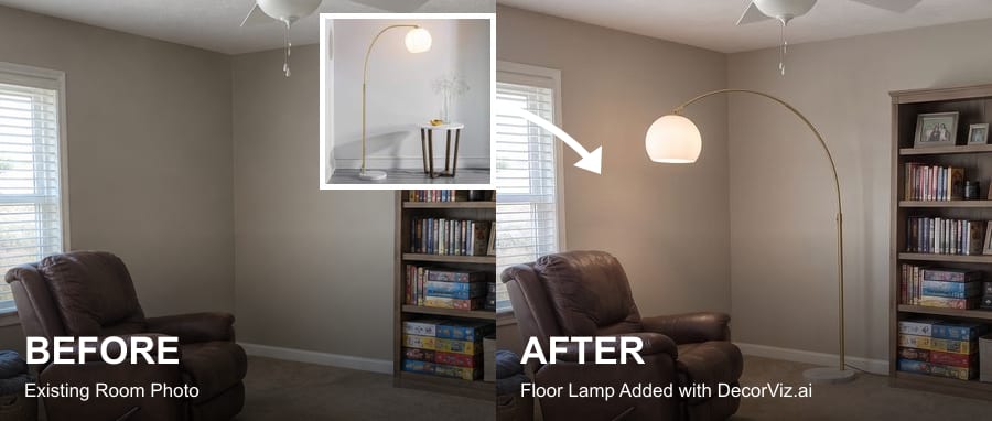 Avant et après : aperçu d'un lampadaire dans un vrai salon